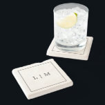 Dessous-de-verre En Pierre Monogramme minimaliste classique simple noir et bl<br><div class="desc">Dessous de verre en pierre simple avec un design moderne et élégant avec votre monogramme à deux lettres entouré d'une fine bordure en noir et blanc classique. Un ensemble de dessous de verre chic et design fait un grand cadeau mariage pour un couple minimaliste.</div>