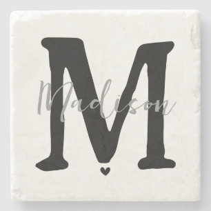 Dessous-de-verre En Pierre Monogramme minimaliste initial et coeur de nom