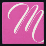 Dessous-de-verre En Pierre Monogramme Moderne De Pink Chaud Et De Script Blan<br><div class="desc">Ce dessous de verre en pierre est doté d'un monogramme blanc à écriture moderne et minimaliste sur arrière - plan rose chaud.</div>