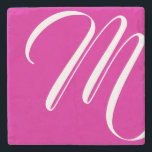 Dessous-de-verre En Pierre Monogramme Moderne De Pink Chaud Et De Script Blan<br><div class="desc">Ce dessous de verre en pierre est doté d'un monogramme blanc à écriture moderne et minimaliste sur arrière - plan rose chaud.</div>
