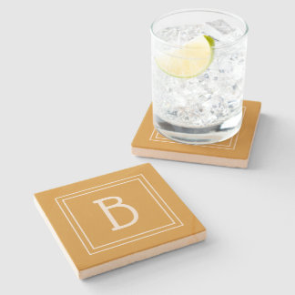 Dessous-de-verre En Pierre Monogramme Moderne Doré Jaune & Blanc Initiale