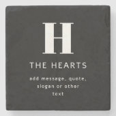 Dessous-de-verre En Pierre Monogramme moderne éditable Nom & Message | Noir (Devant)