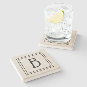 Dessous-de-verre En Pierre Monogramme Moderne Élégant Brun et Noir Initial