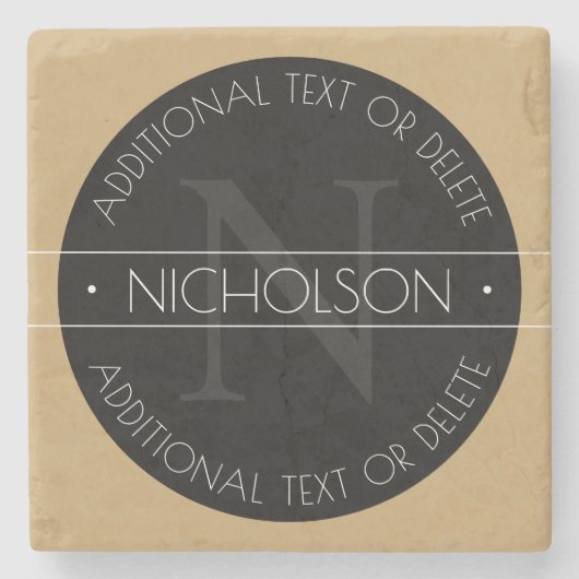 Dessous-de-verre En Pierre Monogramme Moderne Élégant Modifiable Noir Blanc O (Devant)