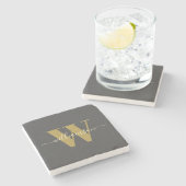 Dessous-de-verre En Pierre Monogramme moderne élégant Nom Black Gold  (Côté)