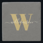 Dessous-de-verre En Pierre Monogramme moderne élégant Nom Black Gold<br><div class="desc">Personnalisé Moderne Style Monogramme Nom dans le Dessous de verre Noir et Or</div>