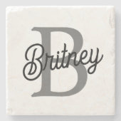 Dessous-de-verre En Pierre Monogramme moderne élégant Nom noir Gris noir Scri (Devant)