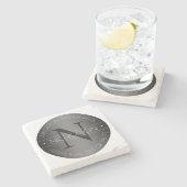 Dessous-de-verre En Pierre Monogramme Moderne Élégant Ombrage Noir & Blanc (Côté)