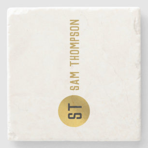 Dessous-de-verre En Pierre Monogramme moderne noir & or élégant personnalisé