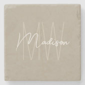 Dessous-de-verre En Pierre Monogramme moderne Nom Script Beige (Devant)