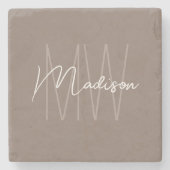 Dessous-de-verre En Pierre Monogramme Moderne Nom Script Taupe (Devant)