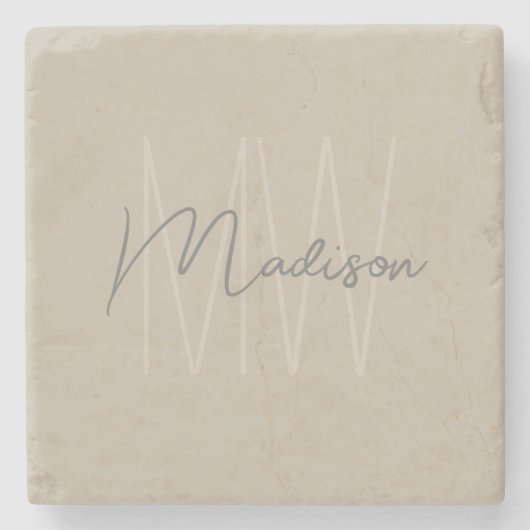 Dessous-de-verre En Pierre Monogramme moderne Script Beige (Devant)