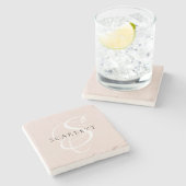 Dessous-de-verre En Pierre Monogramme moderne Script Blush rose Nom personnal (Côté)