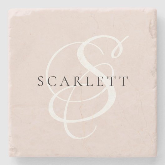 Dessous-de-verre En Pierre Monogramme moderne Script Blush rose Nom personnal (Devant)