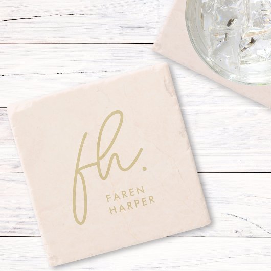Dessous-de-verre En Pierre Monogramme Moderne Script Elégant Blush Pink Or