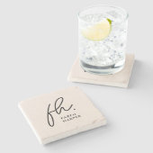 Dessous-de-verre En Pierre Monogramme Moderne Script élégant rose pâle (Côté)