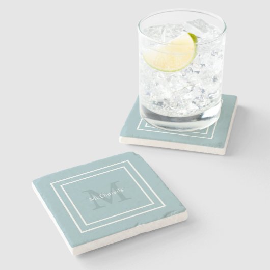 Dessous-de-verre En Pierre monogramme moderne simple bleu (Côté)