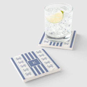 Dessous-de-verre En Pierre Monogramme nautique côtier au crabe bleu
