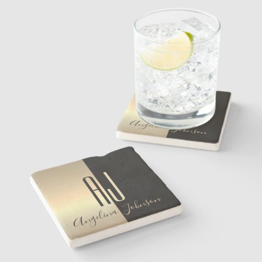 Dessous-de-verre En Pierre Monogramme noir (Côté)