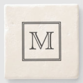 Dessous-de-verre En Pierre Monogramme noir et blanc (Devant)