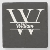 Dessous-de-verre En Pierre Monogramme noir et or | Nom initial élégant (Devant)