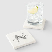 Dessous-de-verre En Pierre Monogramme Noir Gris Initiale de Nom Script (Côté)
