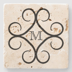 Dessous-de-verre En Pierre Monogramme noir simple de remous