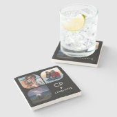 Dessous-de-verre En Pierre Monogramme Nom 3 Photo Moderne tendance Simple (Côté)