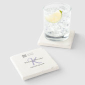 Dessous-de-verre En Pierre Monogramme nom écrivain violet modifier code QR en (Côté)