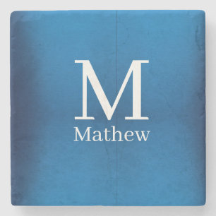 Dessous-de-verre En Pierre monogramme nom homme abstrait métallisé bleu brill