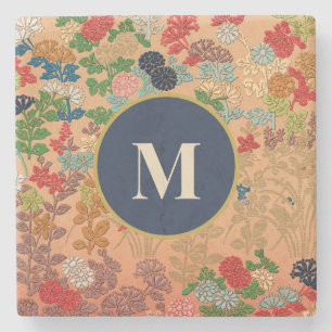 Dessous-de-verre En Pierre Monogramme Or Art Floral Japonais Ancien Initial D