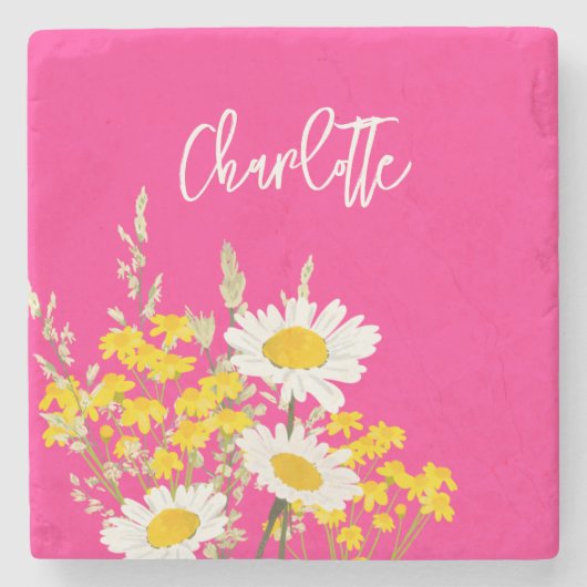 Dessous-de-verre En Pierre Monogramme personnalisé Fleur sauvage moderne (Devant)