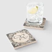 Dessous-de-verre En Pierre Monogramme personnalisé floral (Côté)