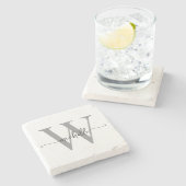 Dessous-de-verre En Pierre Monogramme personnalisé gris-blanc moderne (Côté)
