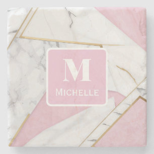 Dessous-de-verre En Pierre Monogramme personnalisé Marbre rose et or