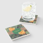 Dessous-de-verre En Pierre Monogramme personnalisé Orange Prickly Pear Cactus (Côté)