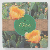 Dessous-de-verre En Pierre Monogramme personnalisé Orange Prickly Pear Cactus (Devant)