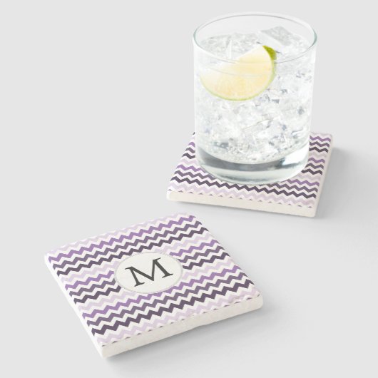 Dessous-de-verre En Pierre Monogramme personnalisé zigzag violet et blanc (Côté)
