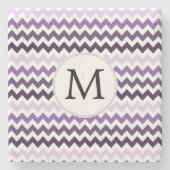 Dessous-de-verre En Pierre Monogramme personnalisé zigzag violet et blanc (Devant)
