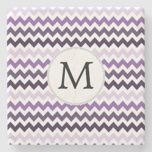 Dessous-de-verre En Pierre Monogramme personnalisé zigzag violet et blanc