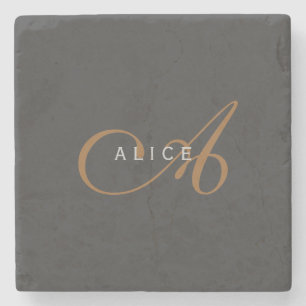 Dessous-de-verre En Pierre Monogramme plat tendance Nom initial