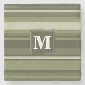 Dessous-de-verre En Pierre Monogramme rayures vert olive (Devant)