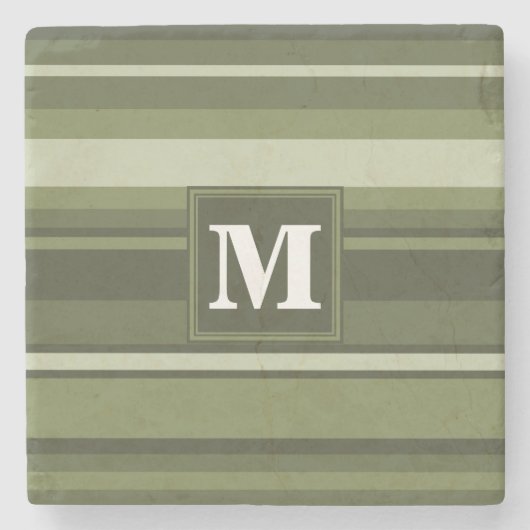 Dessous-de-verre En Pierre Monogramme rayures vert olive (Devant)