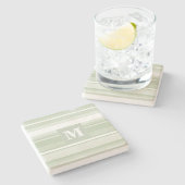 Dessous-de-verre En Pierre Monogramme rayures vert pâle (Côté)