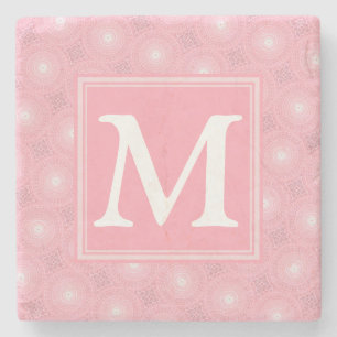 Dessous-de-verre En Pierre Monogramme rose cercles motif