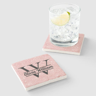 Dessous-de-verre En Pierre Monogramme rose Parties scintillant or   Girly Mod