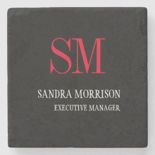 Dessous-de-verre En Pierre Monogramme rouge noir minimaliste