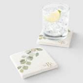 Dessous-de-verre En Pierre Monogramme simple à l'aquarelle d'eucalyptus (Côté)