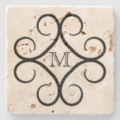 Dessous-de-verre En Pierre monogramme simple à rotation noire (Devant)