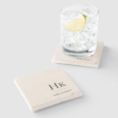 Dessous-de-verre En Pierre Monogramme Simple Élégante Feminine Blush Rose (Côté)